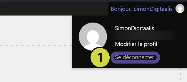 Menu de déconnexion en haut à droite de l'administration