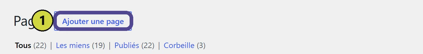 Le bouton Ajouter une page en haut de la liste des pages