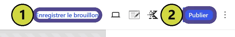 Le bouton Publier en haut à droite d'une nouvelle page