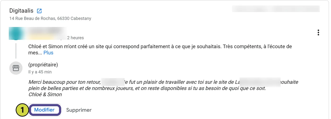 Un avis avec le bouton Répondre